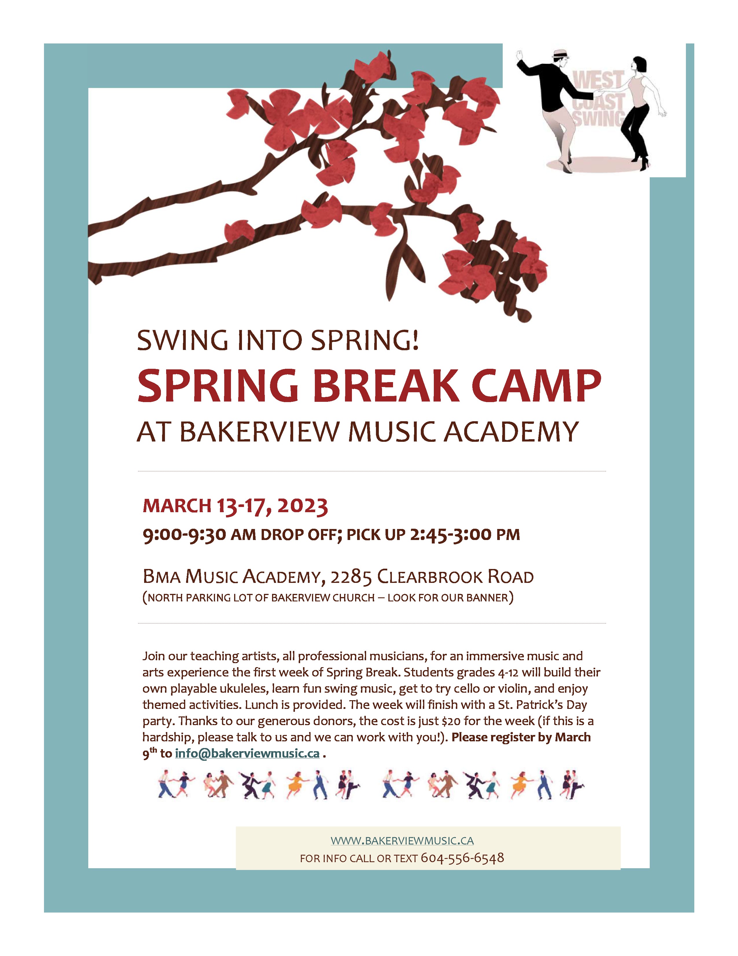 Swing Into Spring Break Camp at Bakerview Music Academy – registration open to public